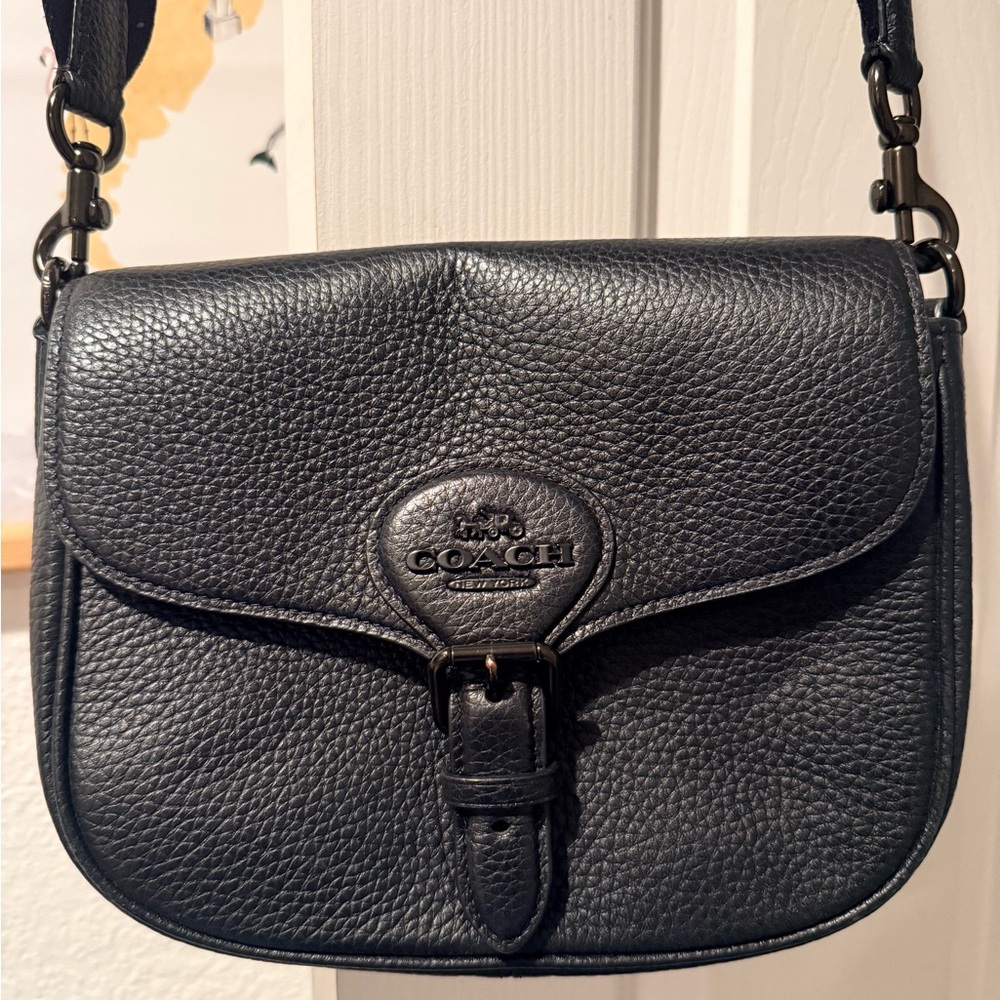 Coach Amelia Black Pebbled Leather Buckle Crossbody